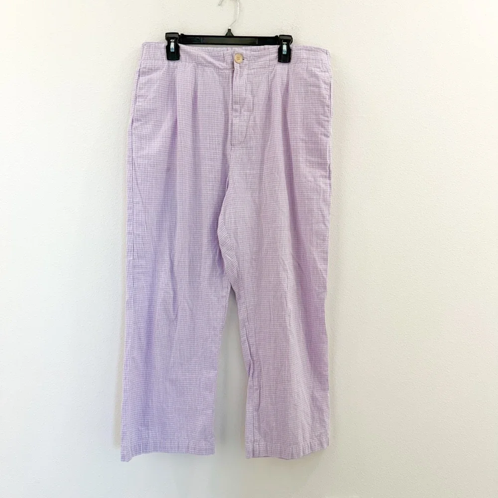 Free People 100% Cotton Gingham Cottagecore Coquette Lavender Plaid Pants XL